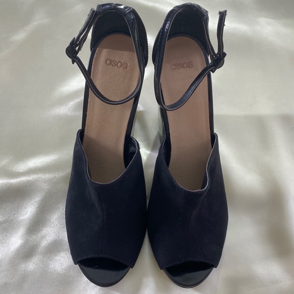 ASOS Black Ankle Tie Chunky Open Toe Heels - Picture 2 of 5